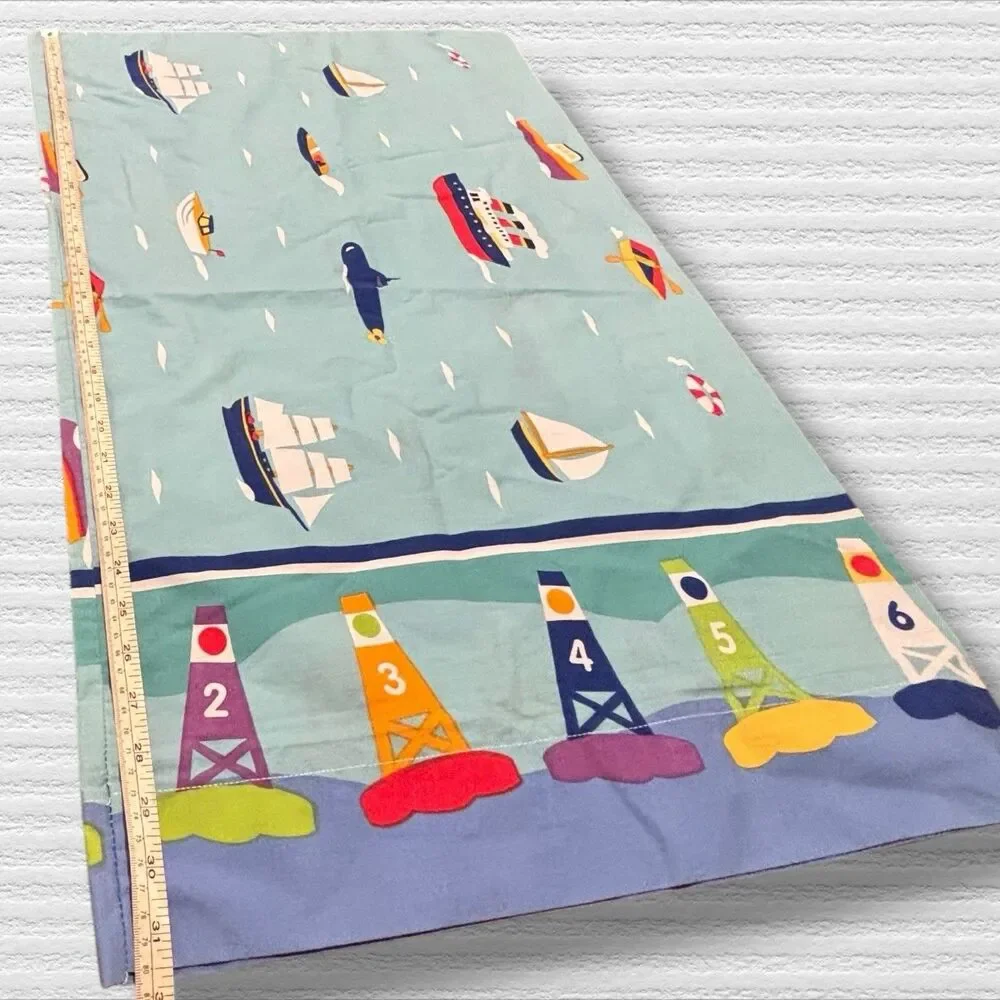 Vintage Olive Kids Boats Pillowcase Dan River 2000 Nautical Ships Buoys USA
